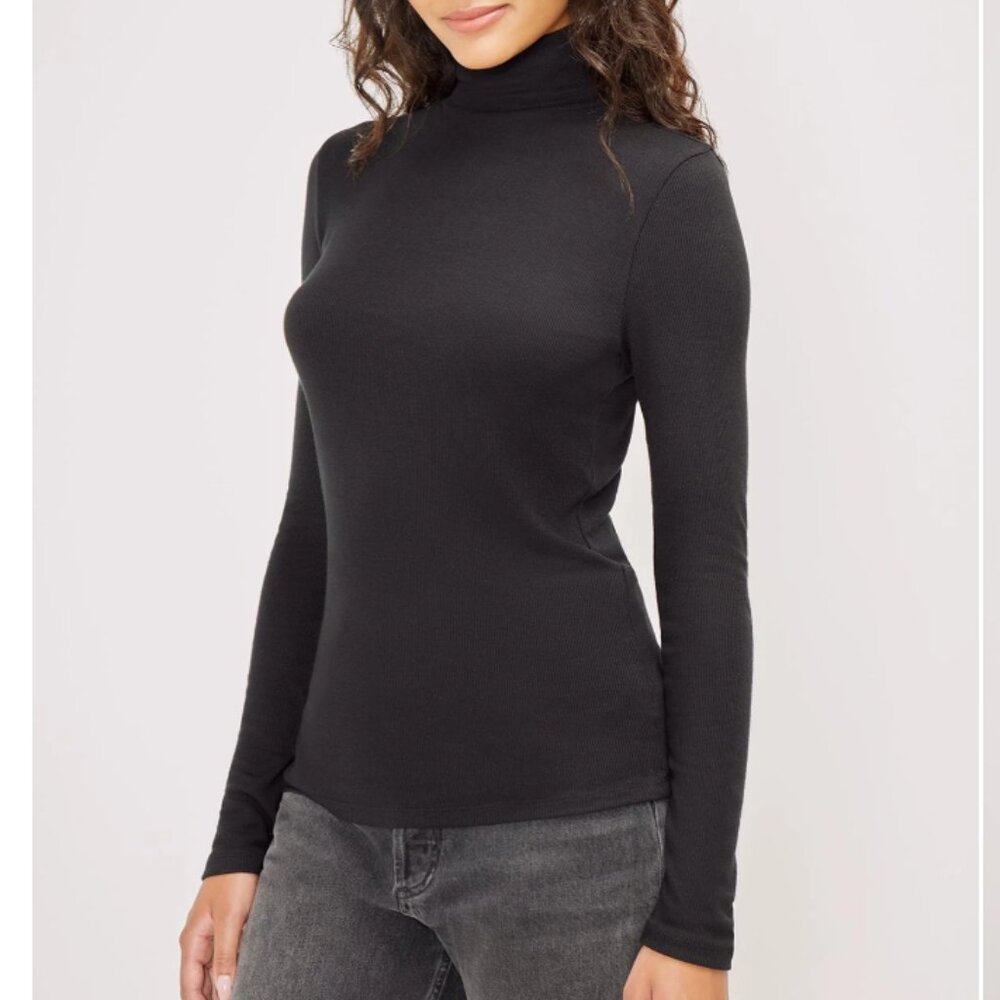 Three Dots Linda Mock Neck Long Sleeve Black Size XL